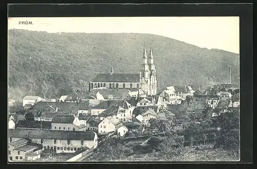 AK Prüm, Teilansicht der Ortschaft mit Kirche