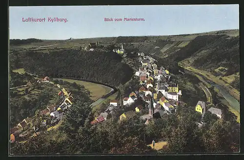 AK Kyllburg, Blick vom Marienturm auf Ortschaft