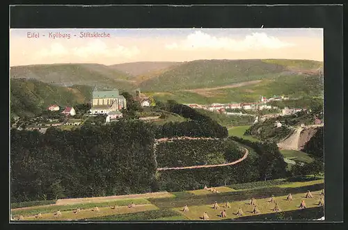 AK Kyllburg /Eifel, Stiftkiche mit Umgebung