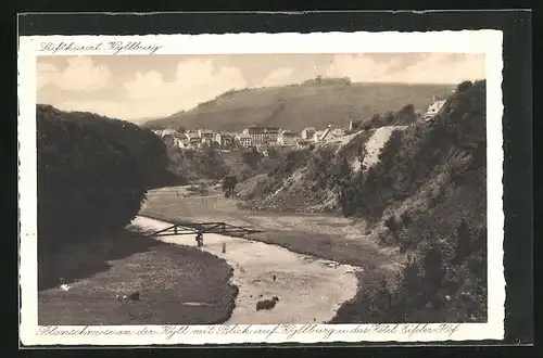 AK Kyllburg, Planschwiese an der Kyll, Blick auf Kyllburg mit Hotel Eifeler Hof