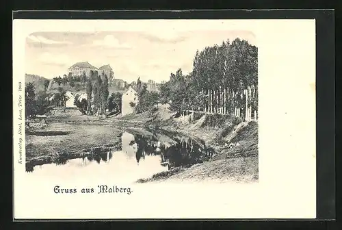 AK Malberg, Fluss mit Schloss in der Ferne