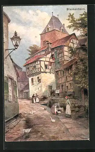 Künstler-AK Blankenheim, buntes Treiben an der Ahrquelle