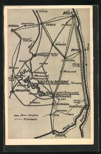 AK Gemünd, Wegekarte zur Urfttalsperre in der Eifel