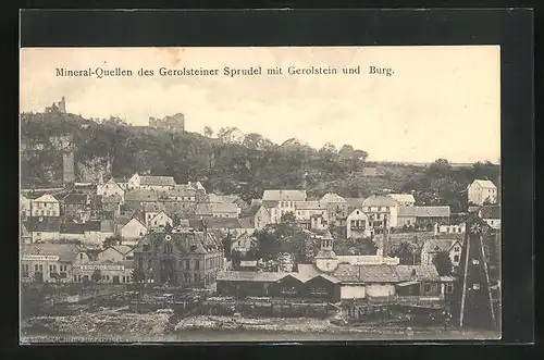 AK Gerolstein, Teilansicht mit Mineral-Quellen des Gerolsteiner Sprudel und Burg