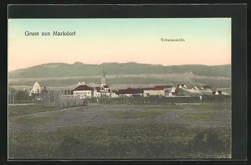 AK Markdorf, Totalansicht des Dorfes bei Dämmerung