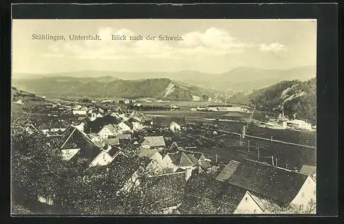 AK Stühlingen, Ansicht der Unterstadt mit Blick auf die Schweiz