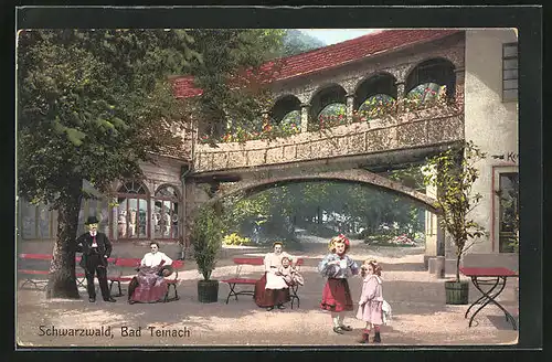 AK Bad Teinach, Blick auf Familie in Trachten