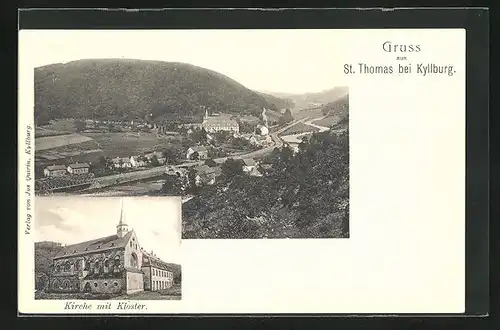 AK St. Thomas /Kyllburg, Ortsansicht und Kiche mit Kloster