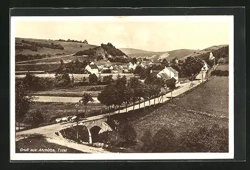 AK Ahrhütte, Totalansicht des Ortes mit Brücke und Hotel-Restaurant Zur Linde