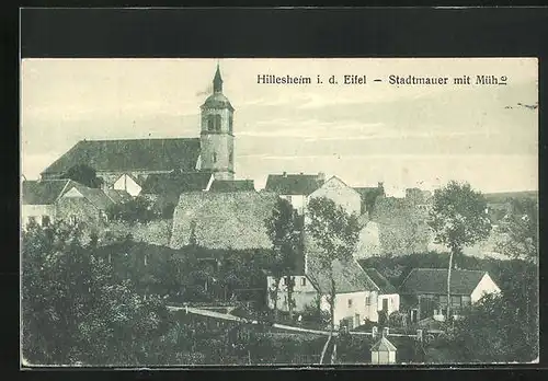 AK Hillesheim i. d. Eifel, Stadtmauer mit Mühle