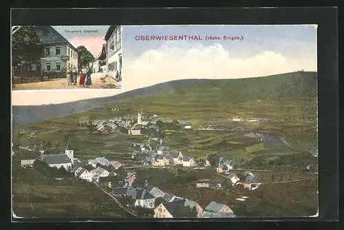 AK Oberwiesenthal, Ansicht aus der Vogelschau und Dozauers Gasthof