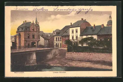 AK Wittlich, Teilansicht des Ortes und der Lieser-Brücke