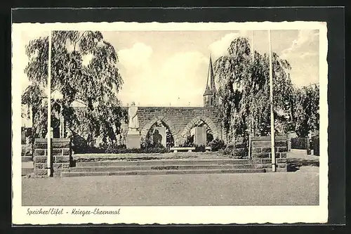 AK Speicher /Eifel, Krieger-Ehrenmal mit Kirche