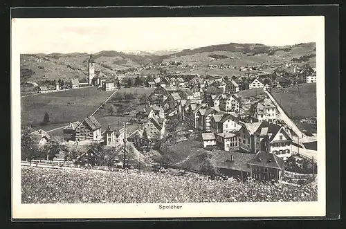 AK Speicher /Eifel, Ansicht auf die Ortschaft vom Hügel aus