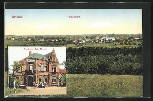 AK Binsfeld, Gasthaus Pet. Pitsch, Panorama des Ortes