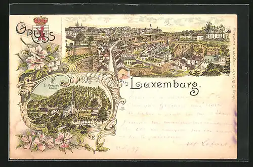 Lithographie Luxembourg, Panorama, St. Kunigundis-Kirche