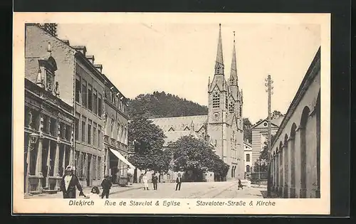 AK Diekirch, Staveloter Strasse und Kirche