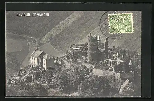 AK Vianden, Ruine aus der Vogelschau