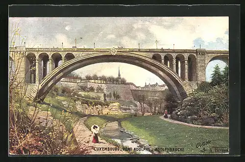 Künstler-AK Luxembourg, Pont Adolphe