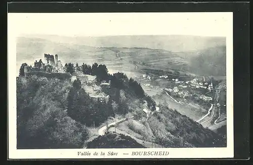 AK Bourscheid, Vallée de la Sure, Ortsansicht mit Ruine