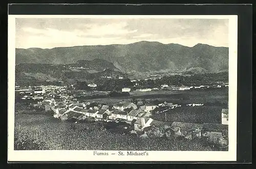 AK St. Michael`s /Furnas, Panorama mit Gebirgszug