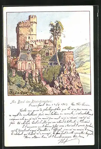 Künstler-AK sign. F. von Wille: Ruine Rheinstein