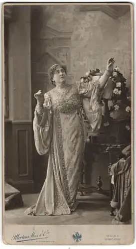 Fotografie Mertens Mai & Cie., Wien Heinrichshof, Portrait Stella Freifrau von Hohenfels-Berger in Novella d`Andrea