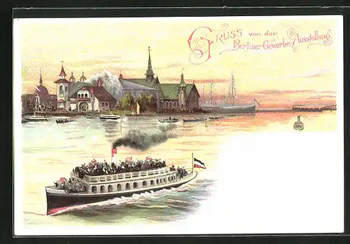 AK Berlin, Berliner-Gewerbe-Ausstellung 1896, Ausflugsdampfer