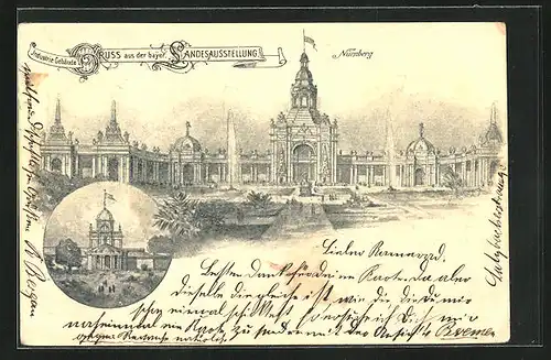 Lithographie Nürnberg, Bayer. Landesausstellung 1896, Industriegbäude