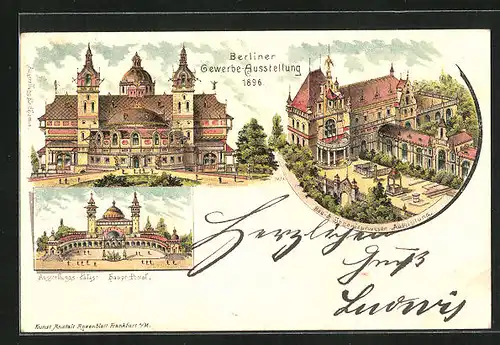 Lithographie Berlin, Gewerbe-Ausstellung 1896, Bau- & Ingenieurwesen-Ausstellung