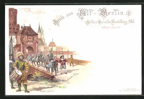 Lithographie Berlin, Gewerbe-Ausstellung 1896, Spandauer-Thor