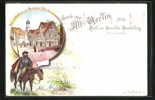Lithographie Berlin, Berliner-Gewerbe-Ausstellung 1896, Blick aufs Rathaus vom Spandauer-Thor aus