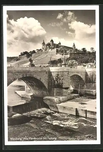 AK Würzburg, Alte Mainbrücke mit Festung