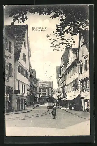 AK Heilbronn a. N., Fleinerstrasse, Strassenbahn