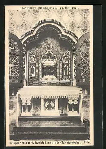 AK Prüm, Reliquiar mit der hl. Sandale Christi in der Salvatorkirche, Jubelfeier 26. - 29. Juni 1921