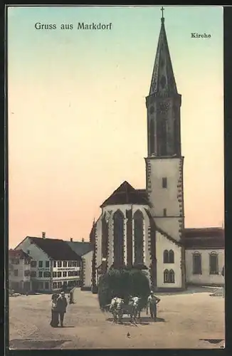 AK Markdorf, Kirche mit Ochsengespann
