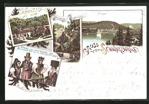 Lithographie St. Ottilien /Schwarzwald, Hirschsprung im Höllenthal und Pitisee