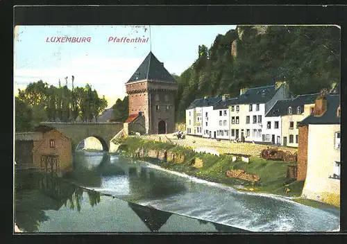 AK Luxembourg-Pfaffenthal, Uferpartie mit Brücke