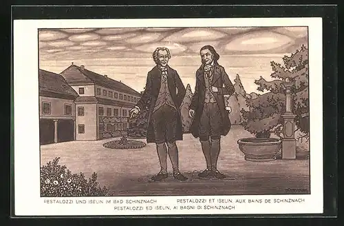 Künstler-AK Schinznach-Bad, Pestalozzi und Iselin im Bad Schinznach