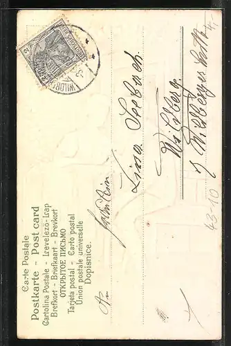 Präge-AK Liebespaar sitzt am Küchentisch