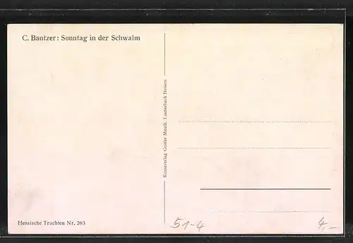 Künstler-AK Sonntag in der Schwalm, hessische Tracht