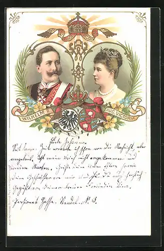 Lithographie Kaiserin Auguste Victoria Königin von Preussen und Wilhelm II