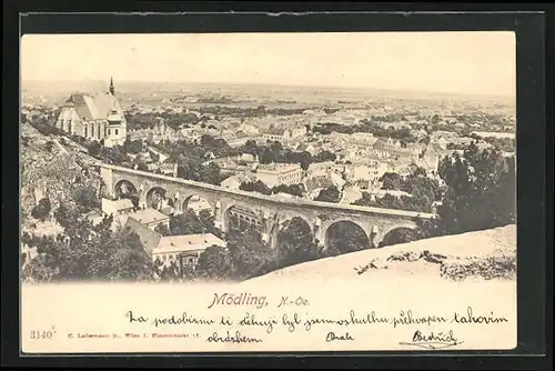 AK Mödling, Ortsansicht mit Viadukt