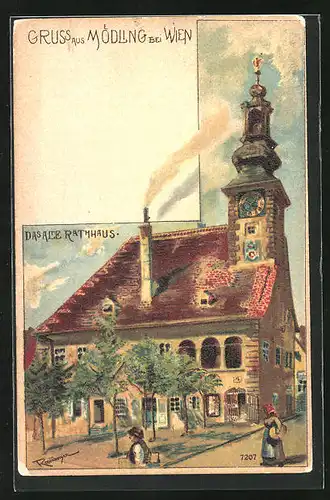 Lithographie Mödling, Das alte Rathaus