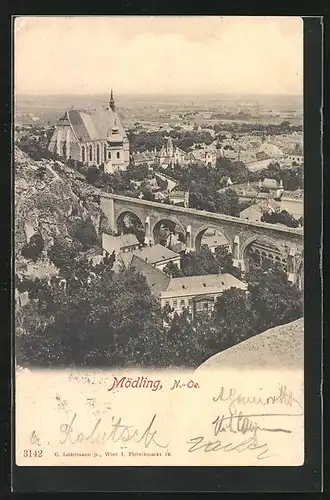 AK Mödling, Ortsansicht mit Kirche