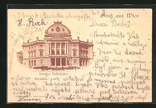 AK Wien, Frontalansicht des Deutschen Volkstheaters