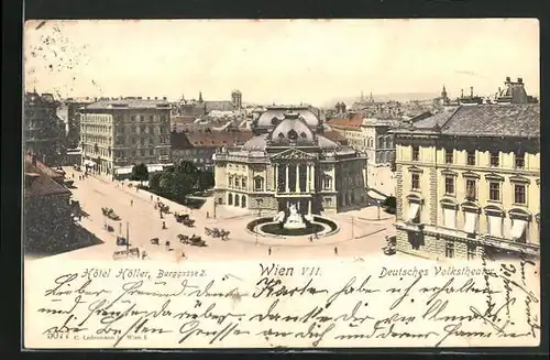 AK Wien, Hotel Höller, Burggasse 2, Deutsches Volkstheater