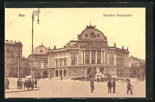 AK Wien, Hohe Strassenlaterne vor Deutschem Volkstheater