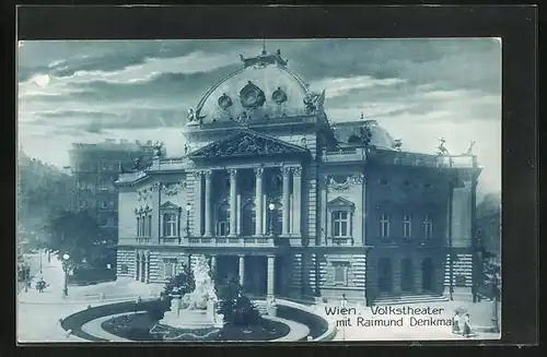 Mondschein-AK Wien, Deutsches Volkstheater bei Nacht