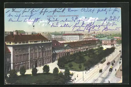 AK Wien, Museumstrasse mit Strassenbahn